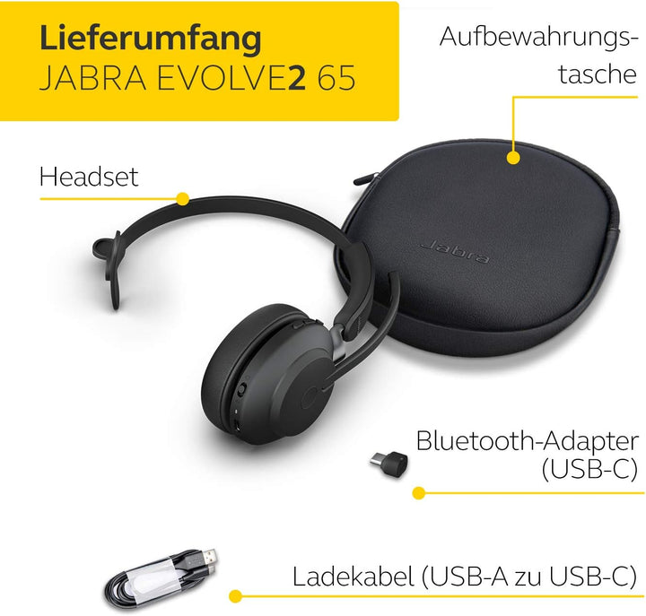 Jabra Evolve2 65 Wireless PC Headset – Noise Cancelling UC Certified Mono Headphones with Long-Lasti