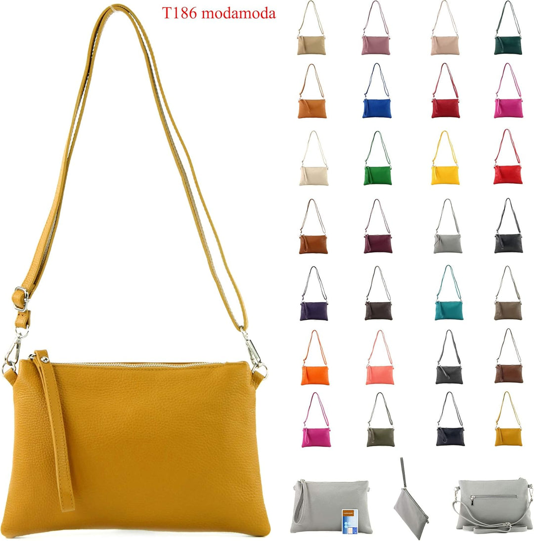 modamoda de - T186 - ital. Clutch Umhängetasche Leder Medium Graphitgrau, Graphitgrau