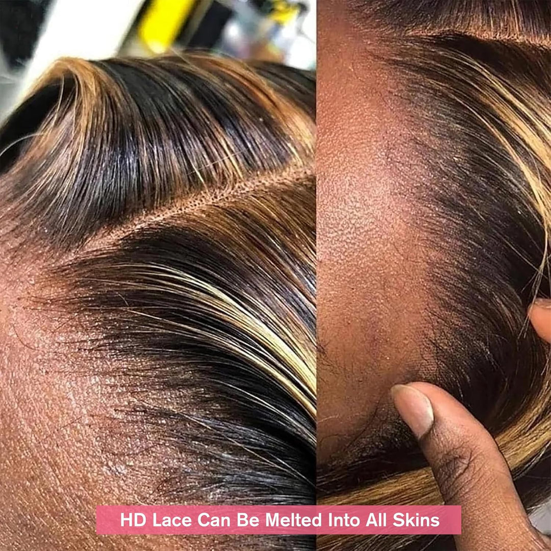 tunfine Highlight 2/27, 13 x 4 Spitzenfront, menschliches Haar, Damenperücke, brasilianisches Echtha