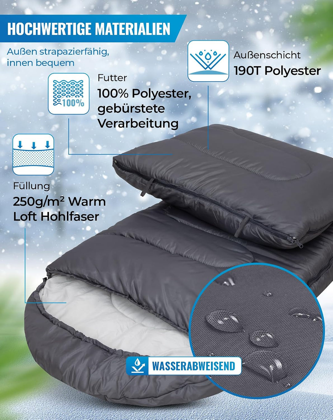 KingCamp Schlafsack für Erwachsene, kaltes Wetter &amp; warm, XL, grosse und hohe Flanell-Schlafsäcke mi