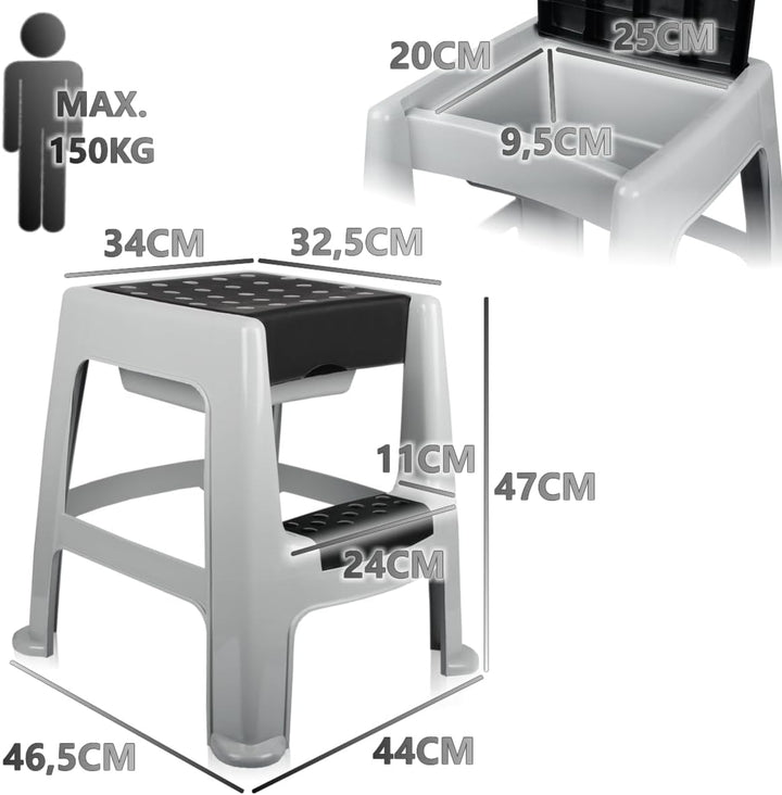 Tritthocker 2 Stufen Tritt bis 150 kg mit Staufach Trittstufe Haushalt