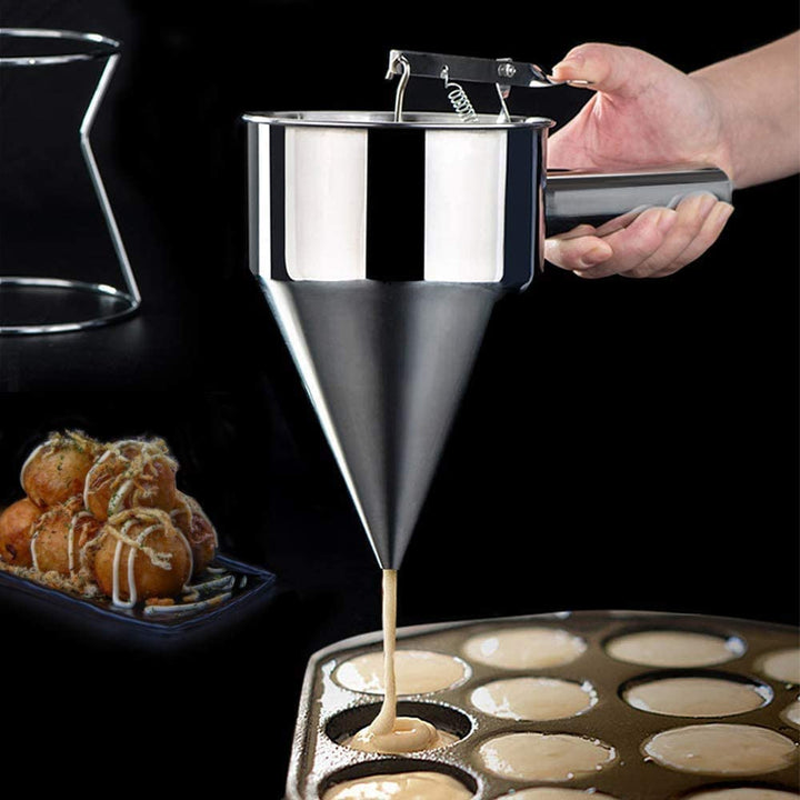 Kolbentrichter, Edelstahl Teigportionierer, Pfannkuchen Teigspender, Batter Trichter, Fülltrichter,