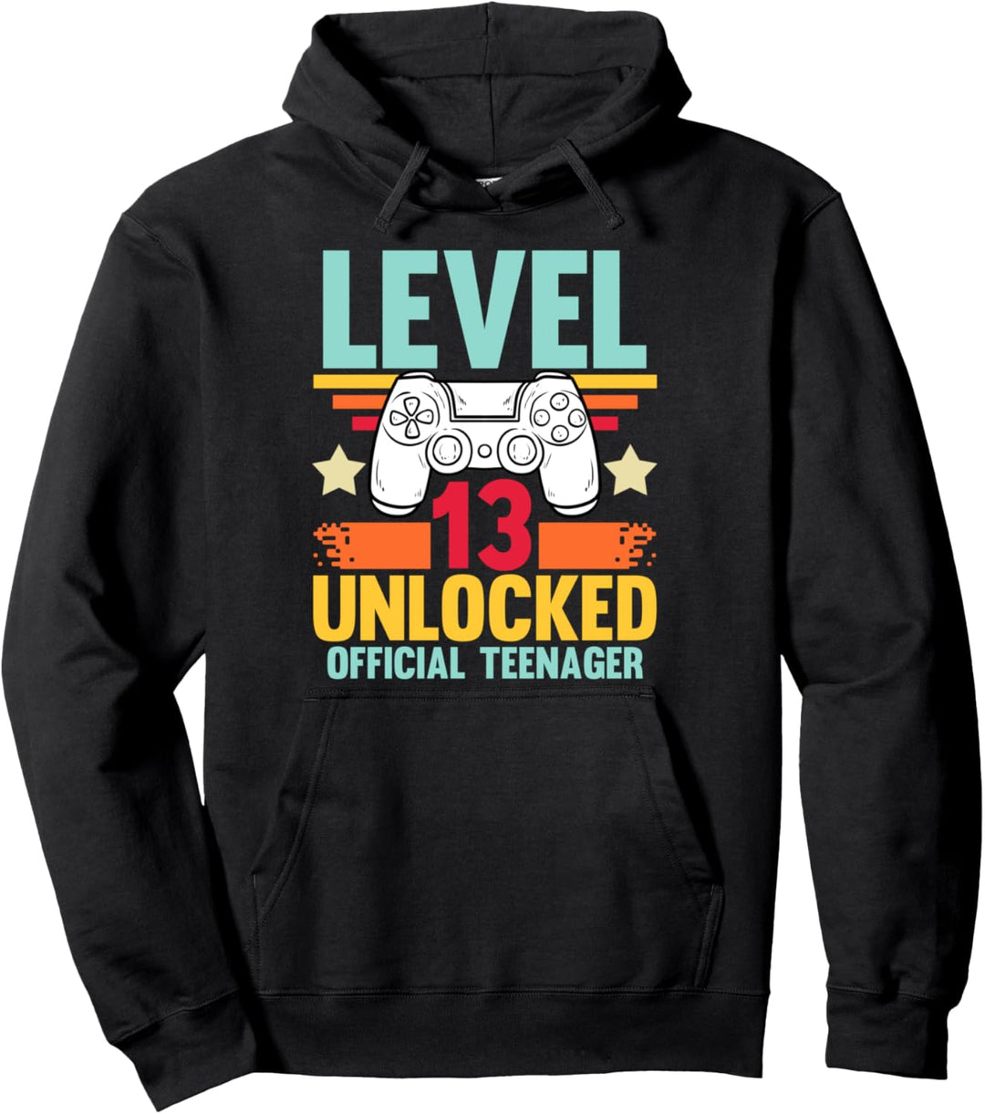 13th Birthday Gift Shirt Level 13 Unlocked Official Teenager Pullover Hoodie