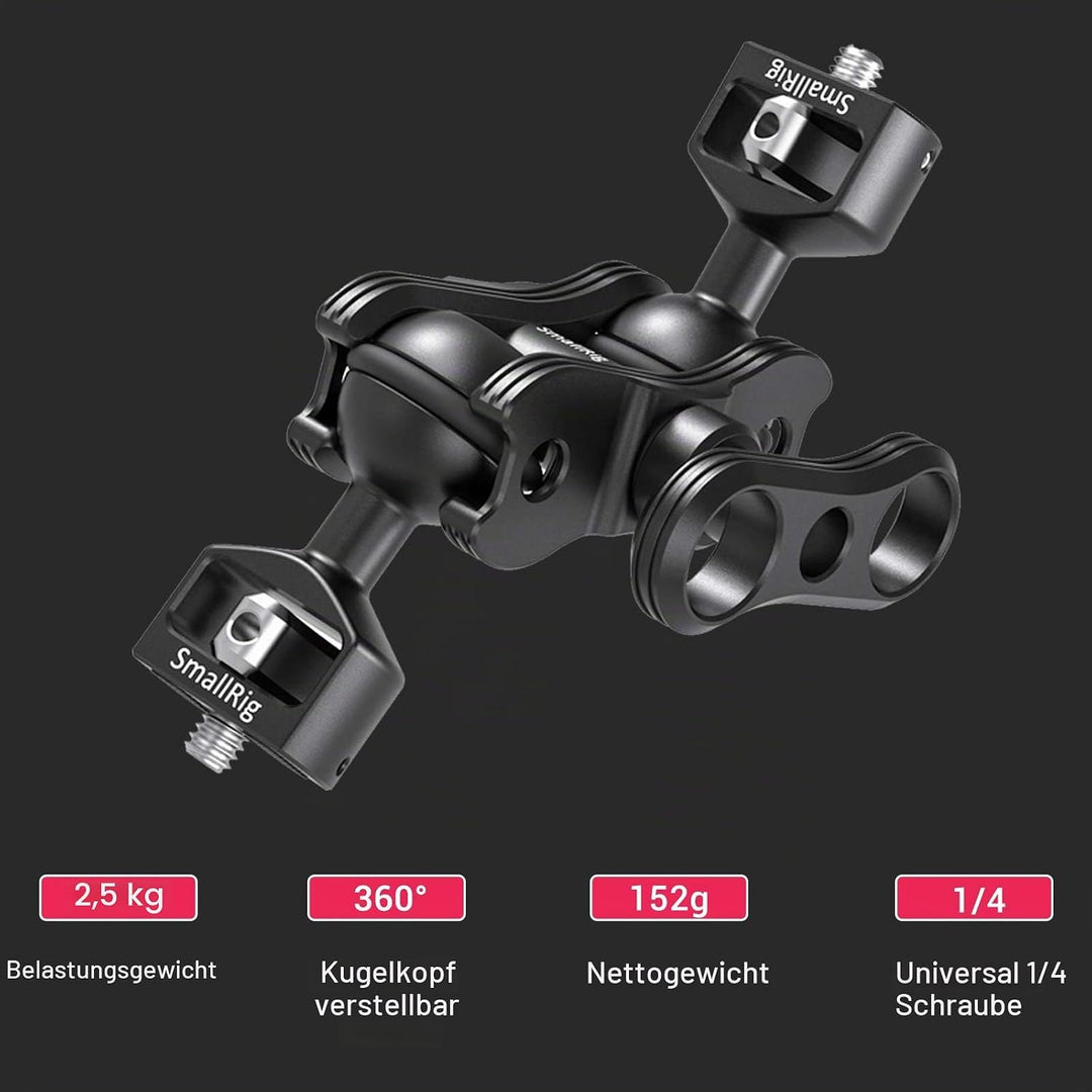 SmallRig Articulating Arm mit doppeltem Kugelkopf von 360° einstellbarem Drehung und mit 1/4 "Schrau