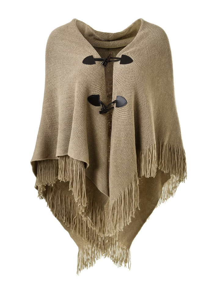 Ferand Damen Poncho Locker sitzender Cape Schal mit offener Vorderseite für Herbst und Winter Khaki,