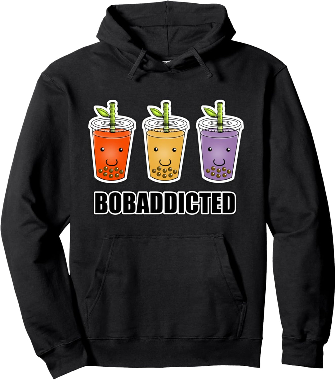 Boba Bubble Milk Teas Fruit Drinks Cups Bobaddicted Cartoon Pullover Hoodie