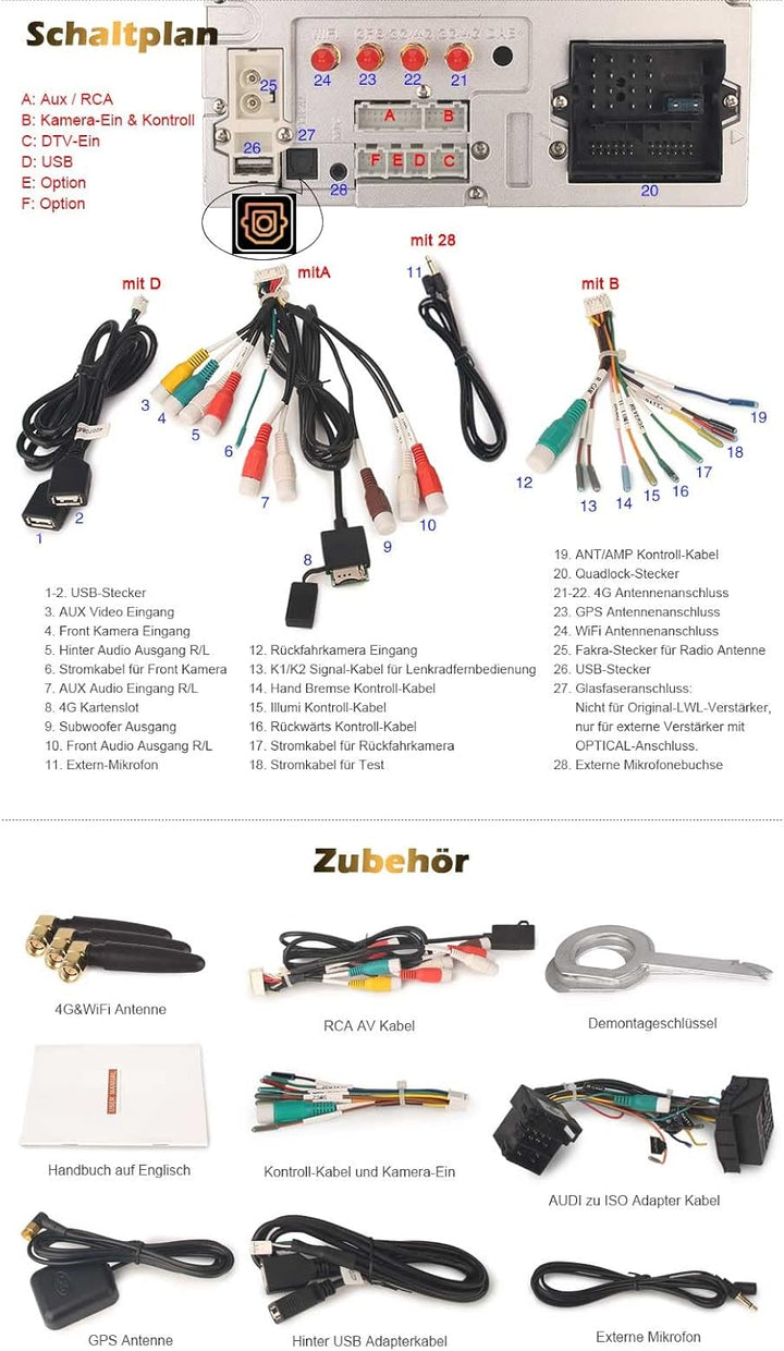 Erisin 7 Zoll 8-Kern 4GB+64GB Android 14 Autoradio Bluetooth mit GPS Navi für Audi A4 SEAT EXEO, Aut