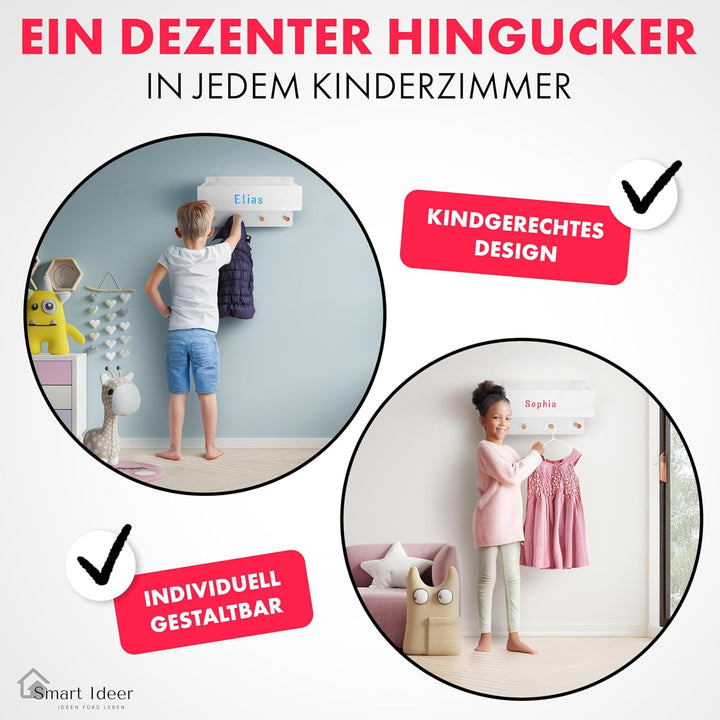 Smart Ideer - Kindergarderobe mit Ablage - Individuell mit selbstklebenden Buchstaben - Wandgarderob