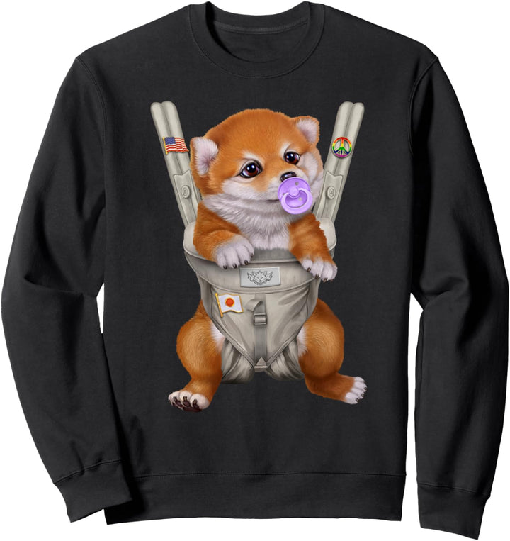 Roter Shiba Hund mit einem Schnuller in der Babytrage Sweatshirt