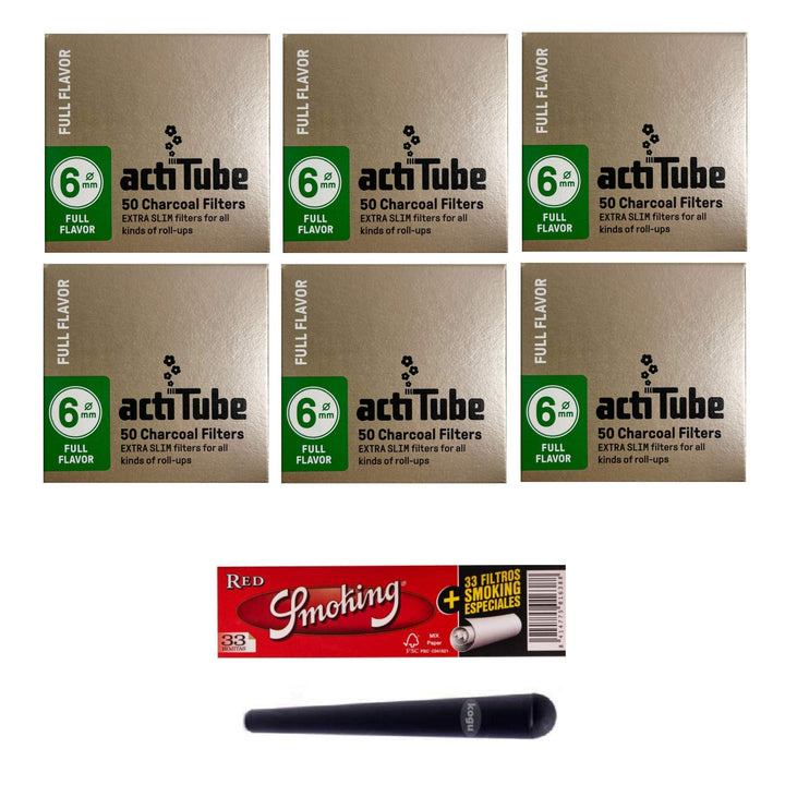 actiTube 19812 Aktivkohlefilter, Papier, 6x50 mit Smoking Red Tips