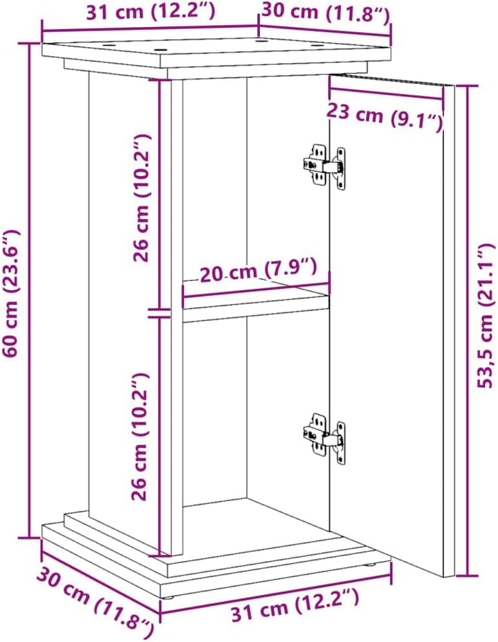 vidaXL Postament mit Stauraum Grau Sonoma 31x30x60 cm Holzwerkstoff
