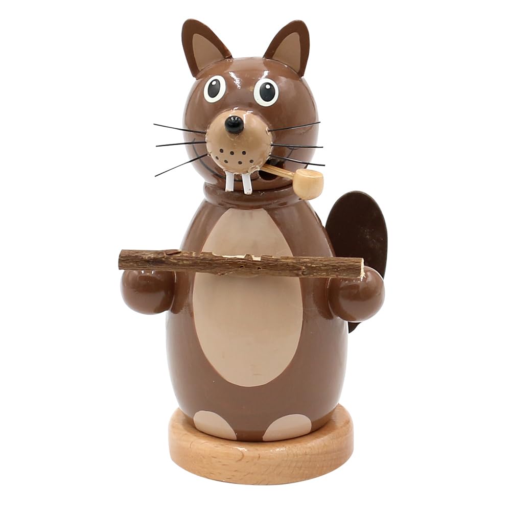 Dekohelden24 Holz Räuchermann, Räucherfigur, Räuchermännchen als Biber mit Holzbrett in braun, Gröss