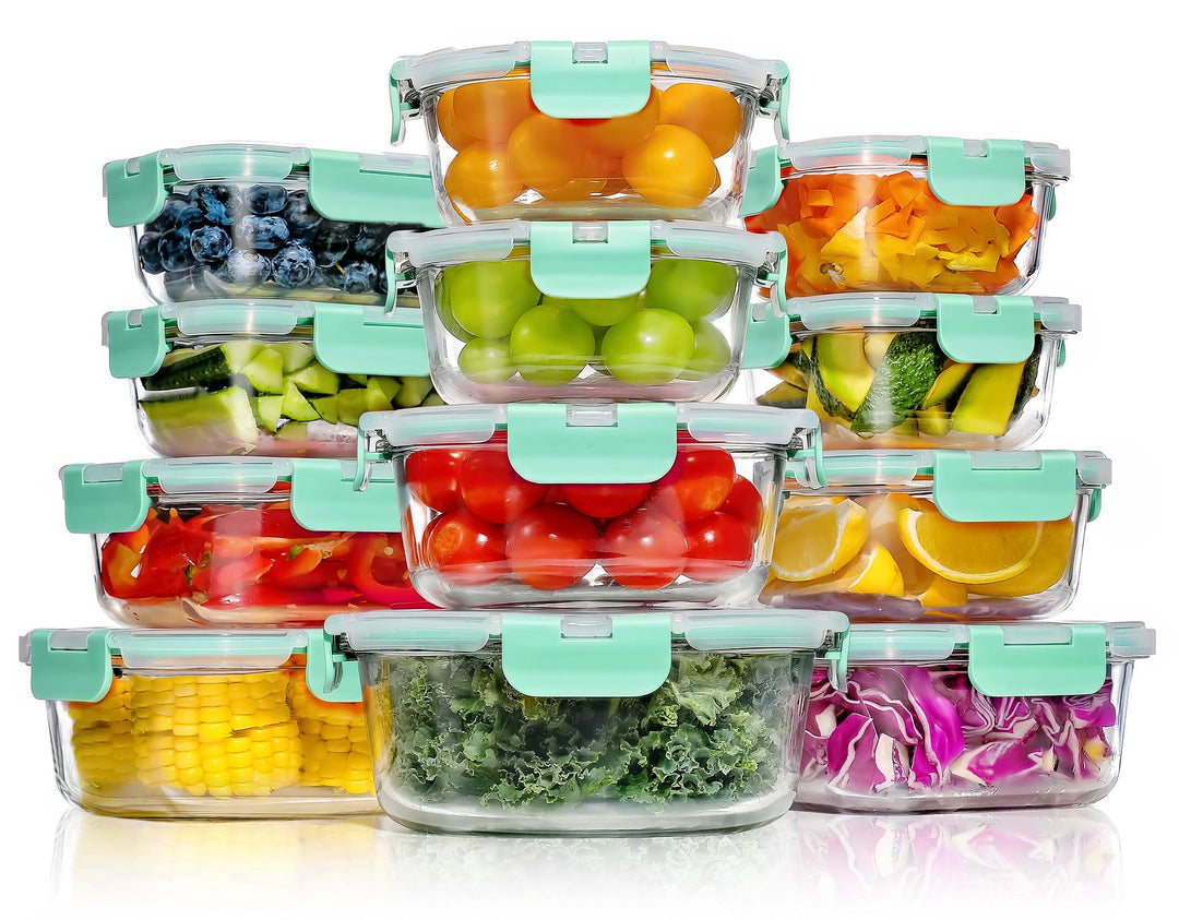 YASHE Glasbehälter mit Deckel, 12 Teile Stapelbar &amp; Luftdicht Meal Prep Boxen Glas für Spülmaschine,
