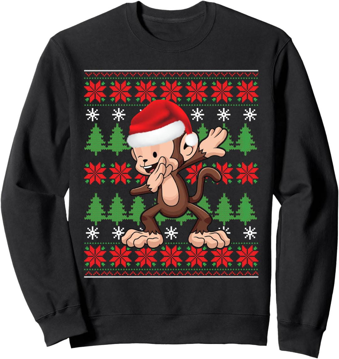 Dabbing Monkey Weihnachtsmannmütze Hässliche Weihnachtspullover Stil Geschenk Sweatshirt