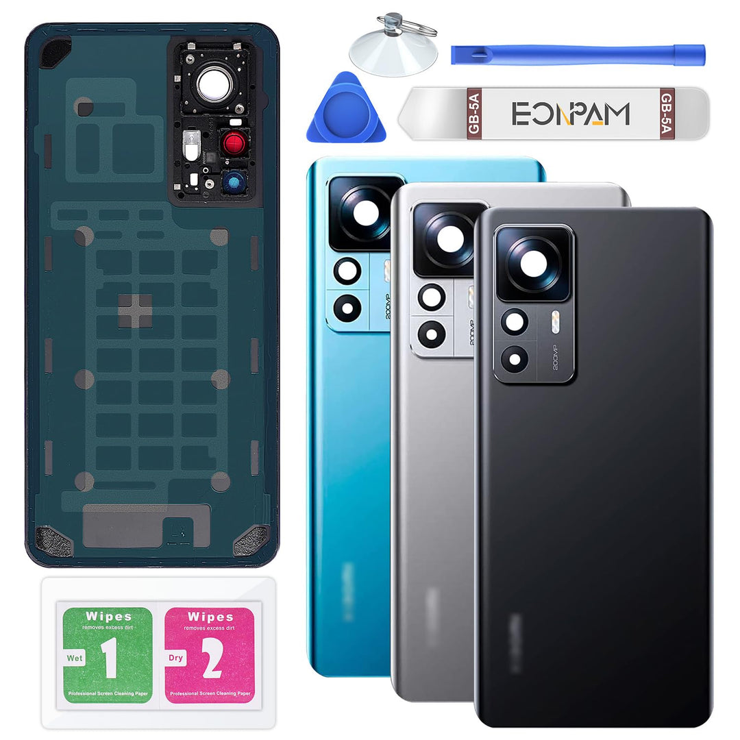 Eonpam Akkudeckel für Xiaomi 12T Pro Rückseite Glas Original Backcover Back Glas Ersatz Reparatur Se