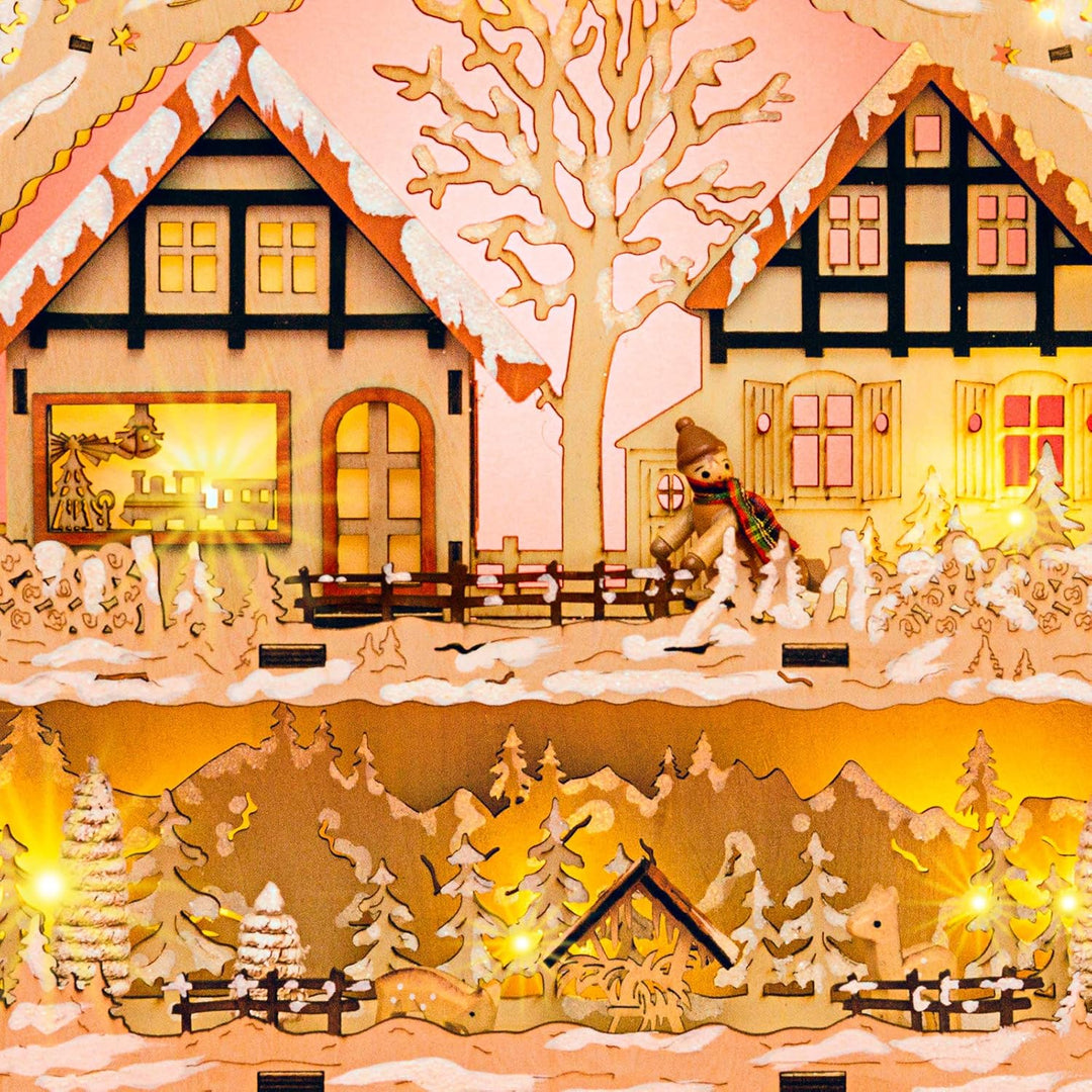 SIKORA LB65 Holz Schwibbogen beleuchteter LED Lichterbogen Motiv Winterdorf Waldszene Deko Weihnacht