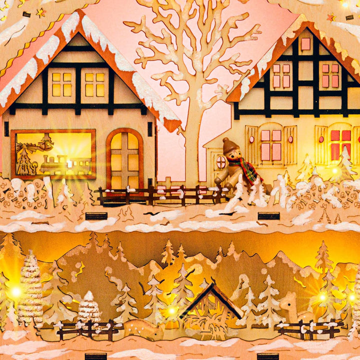 SIKORA LB65 Holz Schwibbogen beleuchteter LED Lichterbogen Motiv Winterdorf Waldszene Deko Weihnacht