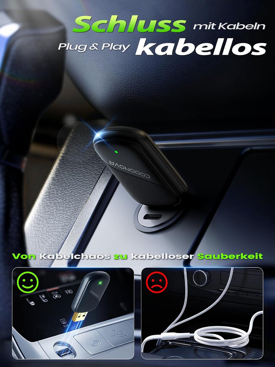 Mini Wireless CarPlay Adapter &amp; Android Auto Adapter, USB-A/C Metall | Für Apple iPhone iOS 10+ &amp; An