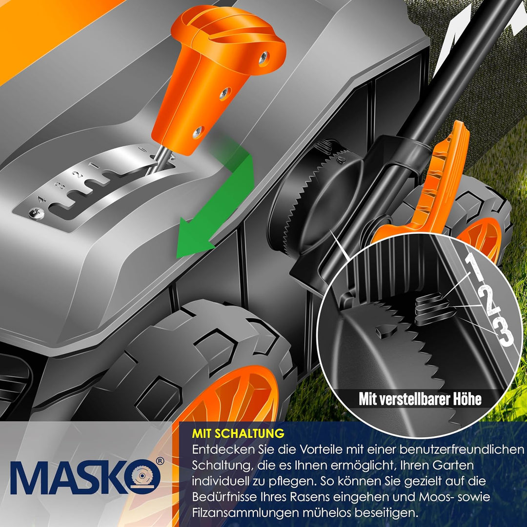 MASKO® Elektro 2in1 Vertikutierer Rasenlüfter 1800 Watt 40cm Arbeitsbreite 55L Fangkorb inkl. Lüfter