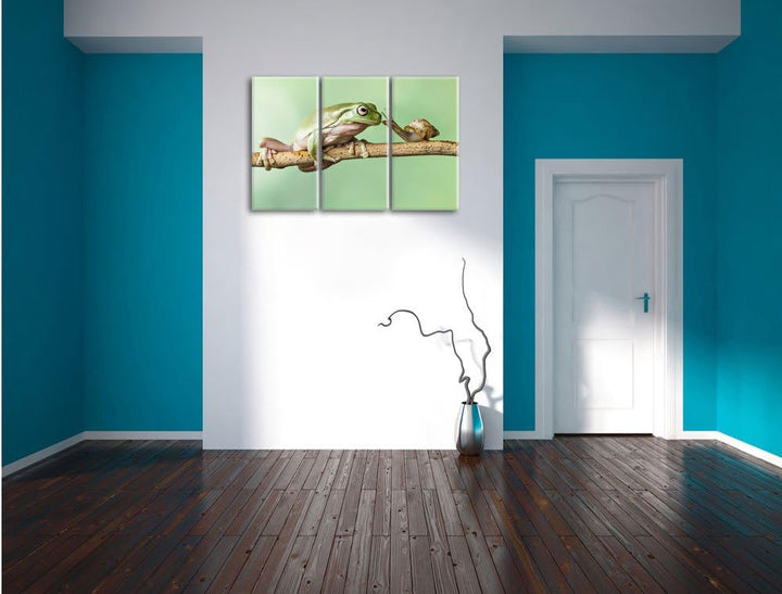 Pixxprint der Frosch und die Schnecke als Leinwandbild/Grösse: 3Teilig / Wandbild/Kunstdruck/fertig