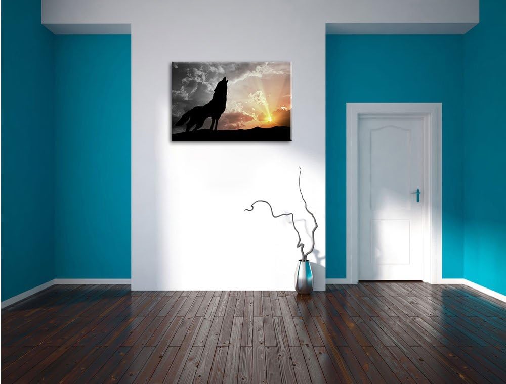 Pixxprint Wolf Heulen als Leinwandbild | Grösse: 100x70 cm | Wandbild | Kunstdruck | fertig bespannt