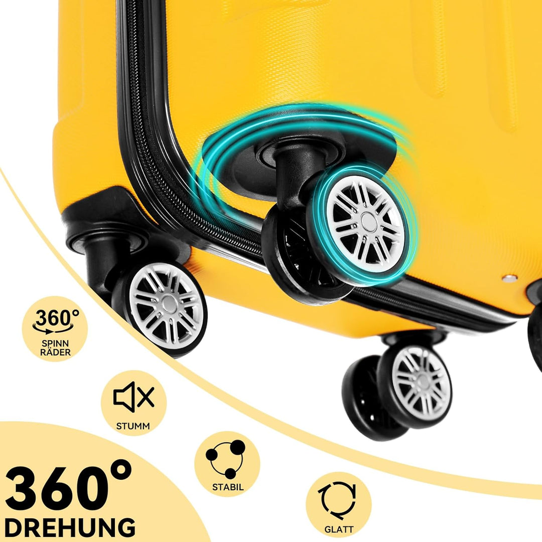 BEIBYE Hartschalen-Koffer Trolley Rollkoffer Reisekoffer Handgepäck 4 Rollen (M-L-XL-Set) (Yellow, L