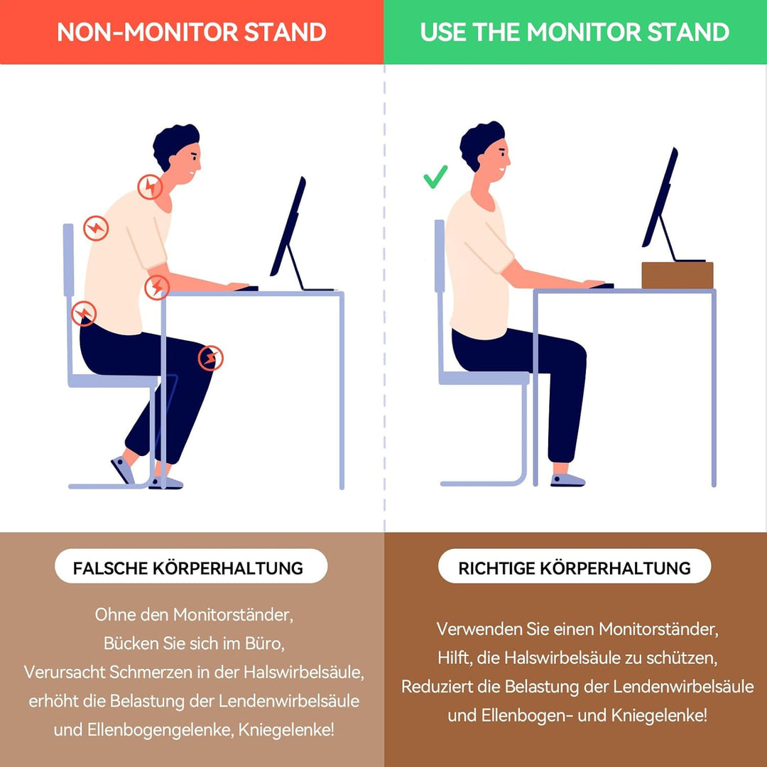 KIRIGEN Holz Monitorständer – Desktop Organizer für PC/Laptop/TV/Drucker | Büro-Aufsatz mit Stauraum
