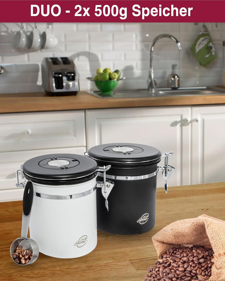 Kaffeedose luftdicht 500g - Silber - Kaffeebohnen Vorratsbehälter 1,5L aus Edelstahl mit Kalenderfun
