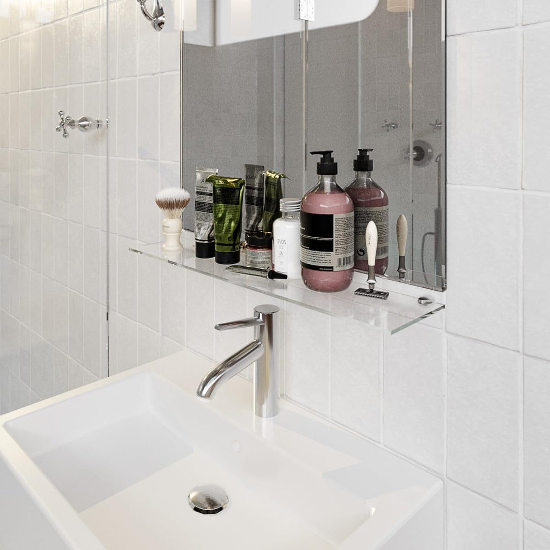 Euro Tische Glas Wandregal 60x17.8cm Badregal, Glas Regal für Badezimmer, Duschregal mit 6mm ESG Sic