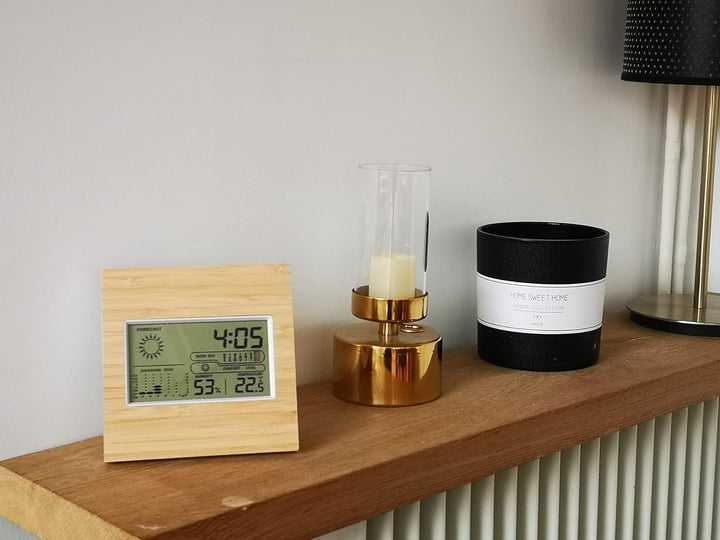 Bambus Wetterstation - Temperatur - Luftfeuchtigkeit / Luftfeuchtigkeit - 12h Vorhersage &amp; Trends -