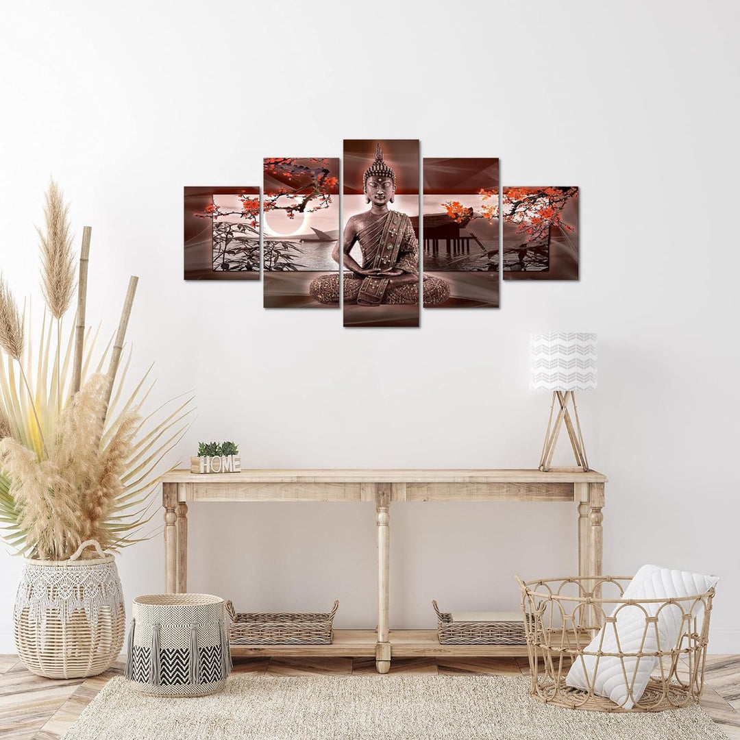 Runa Art Wandbilder Buddha Feng Shui 5 Teilig Bild auf Vlies Leinwand Deko Wohnzimmer Schlafzimmer S