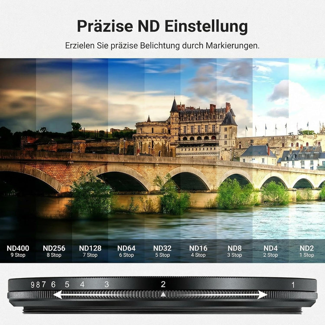 NEEWER BASICS 49mm variabler ND Filter, ND2-400 1-9 Stops Lichtreduzierung, drehbarer variabler Grau