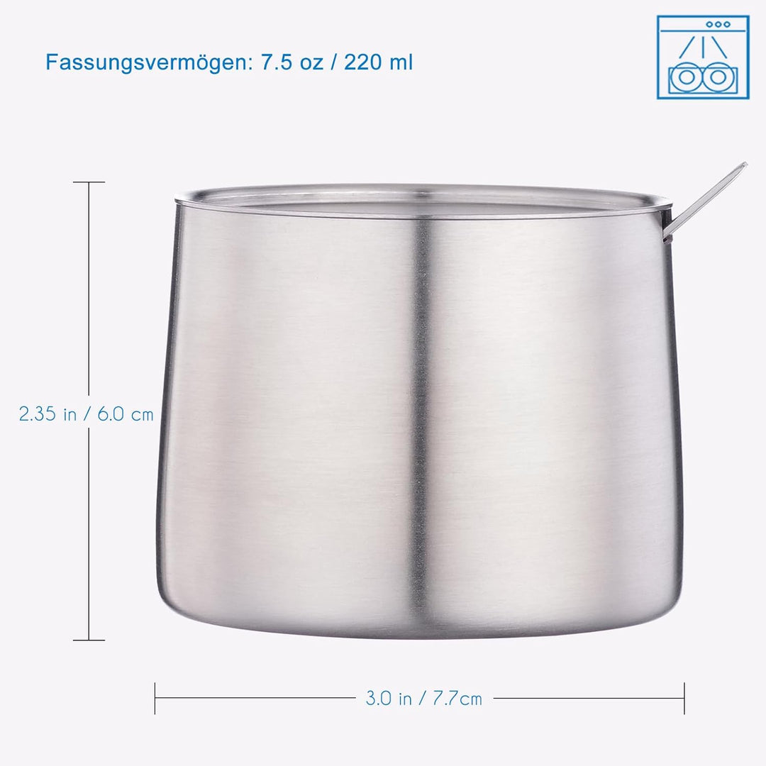 Easyworkz Edelstahl 304 Milchkännchen und Zuckerdose mit Löffel Kaffee Servierset gebürstet Silber G