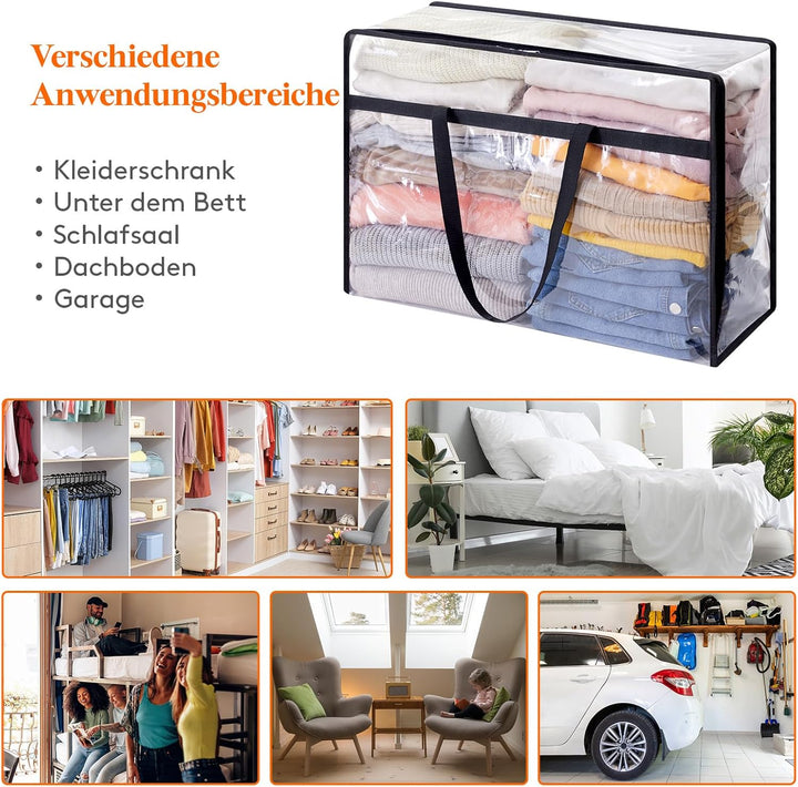 Lifewit 4 Stück Transparente Plastik Aufbewahrungstasche, 60L Kleiderschrank Organizer Aufbewahrungs