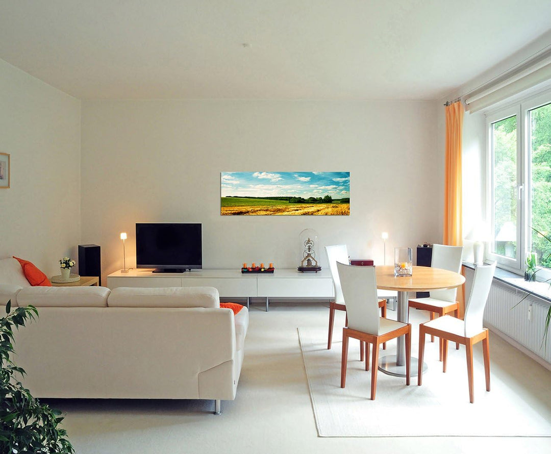 Augenblicke Wandbilder Leinwandbild als Panorama in 150x50cm Landschaft Kornfeld Wolken Sommer