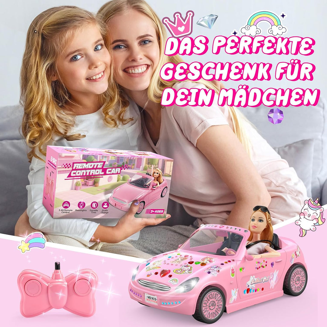HappyGoLucky Ferngesteuertes Auto für Mädchen ab 3 4 5 6 7 8 Jahre – RC Spielzeug mit Puppen &amp; 3 Out