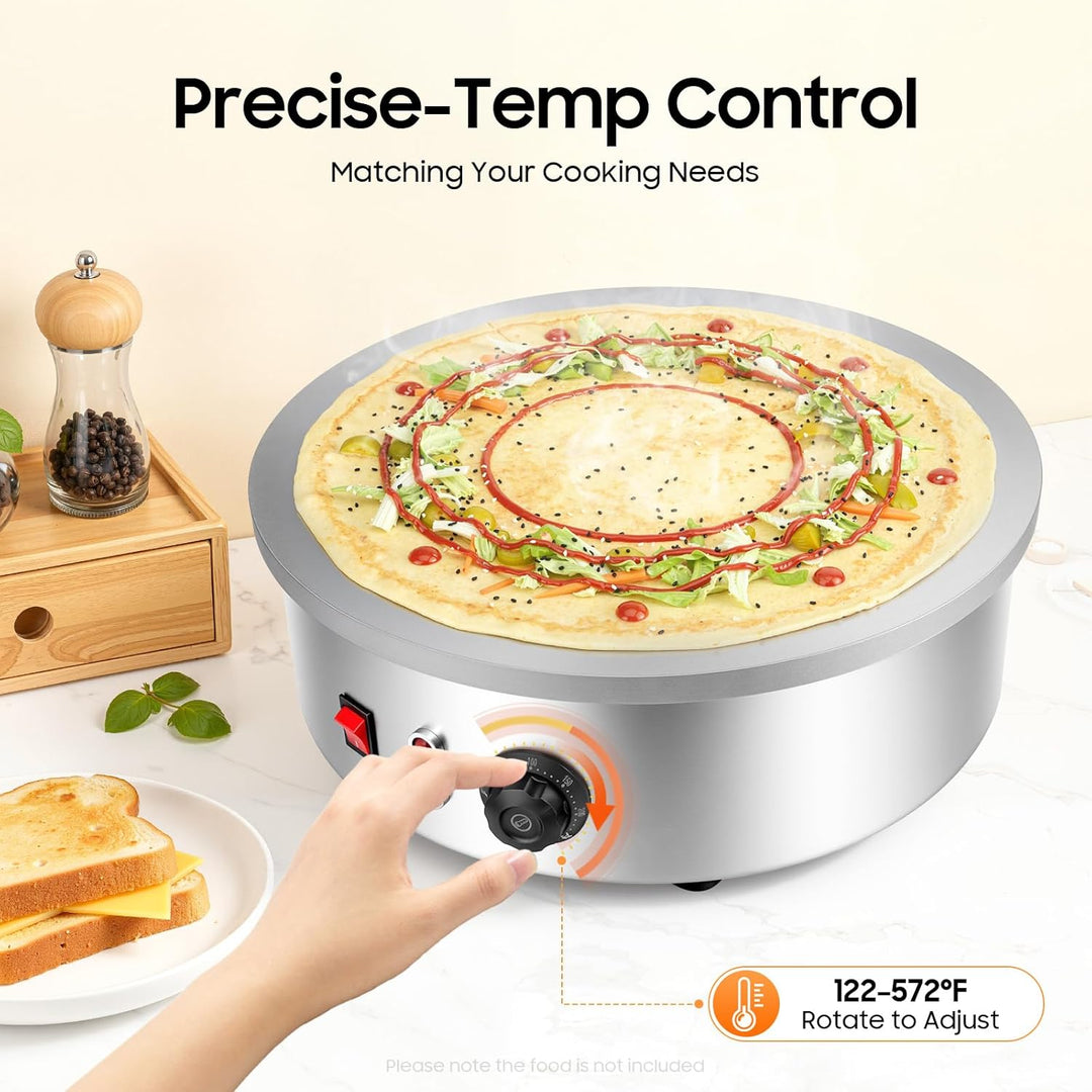 220V 3000W Crepegerät Crêpes Maker mit Spatel und Teigschaber, 45cm Platte Gastro Crepesmaker Profi