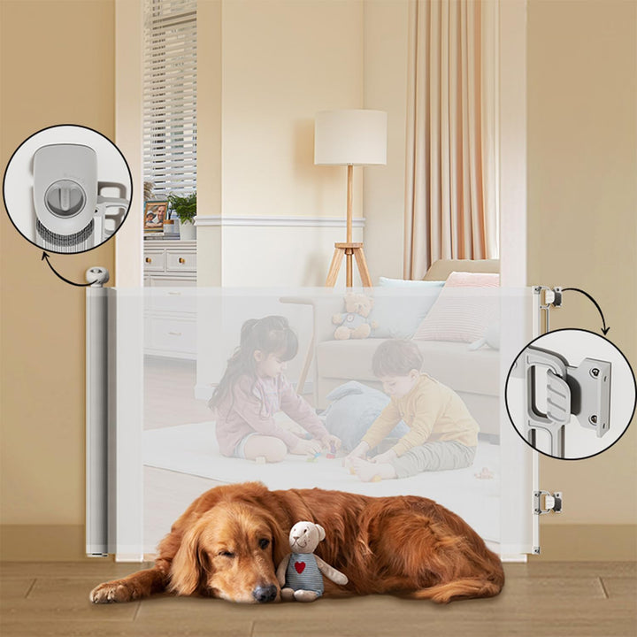 einziehbares Babygitter, 87 cm x 130 cm, Treppenschutzgitter, Rolle für Babys und Haustiere, Hunde,