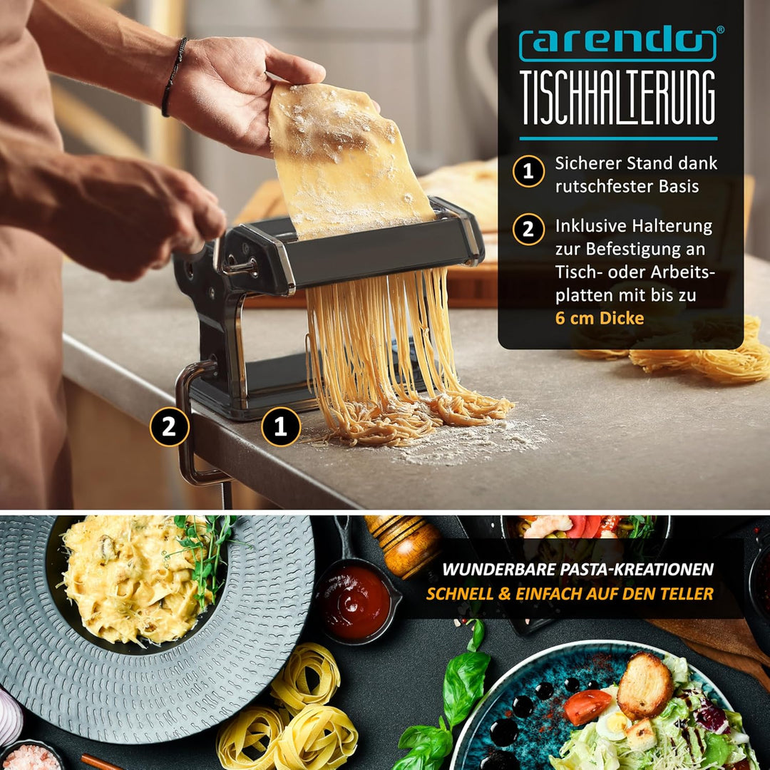 Arendo - Nudelmaschine Pasta Maker – Edelstahl – Nudelpresse – 7 einstellbare Stärken - manuell - Du