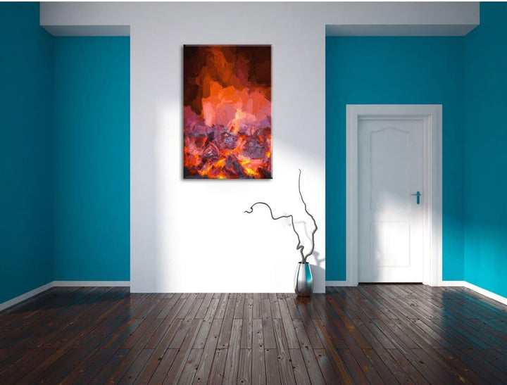 Pixxprint Loderndes Feuer als Leinwandbild/Grösse: 100x70 / Wandbild/Kunstdruck/fertig bespannt, 100