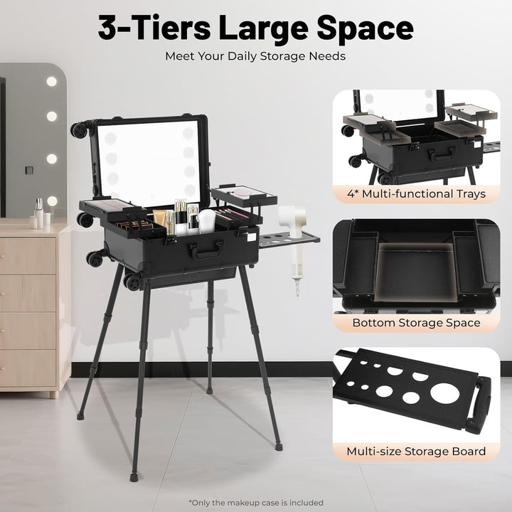 Profi Kosmetikkoffer Trolley mit 4 Rollen & Beleuchtung & Spiegel,Make up Organizer Koffer Schminkko