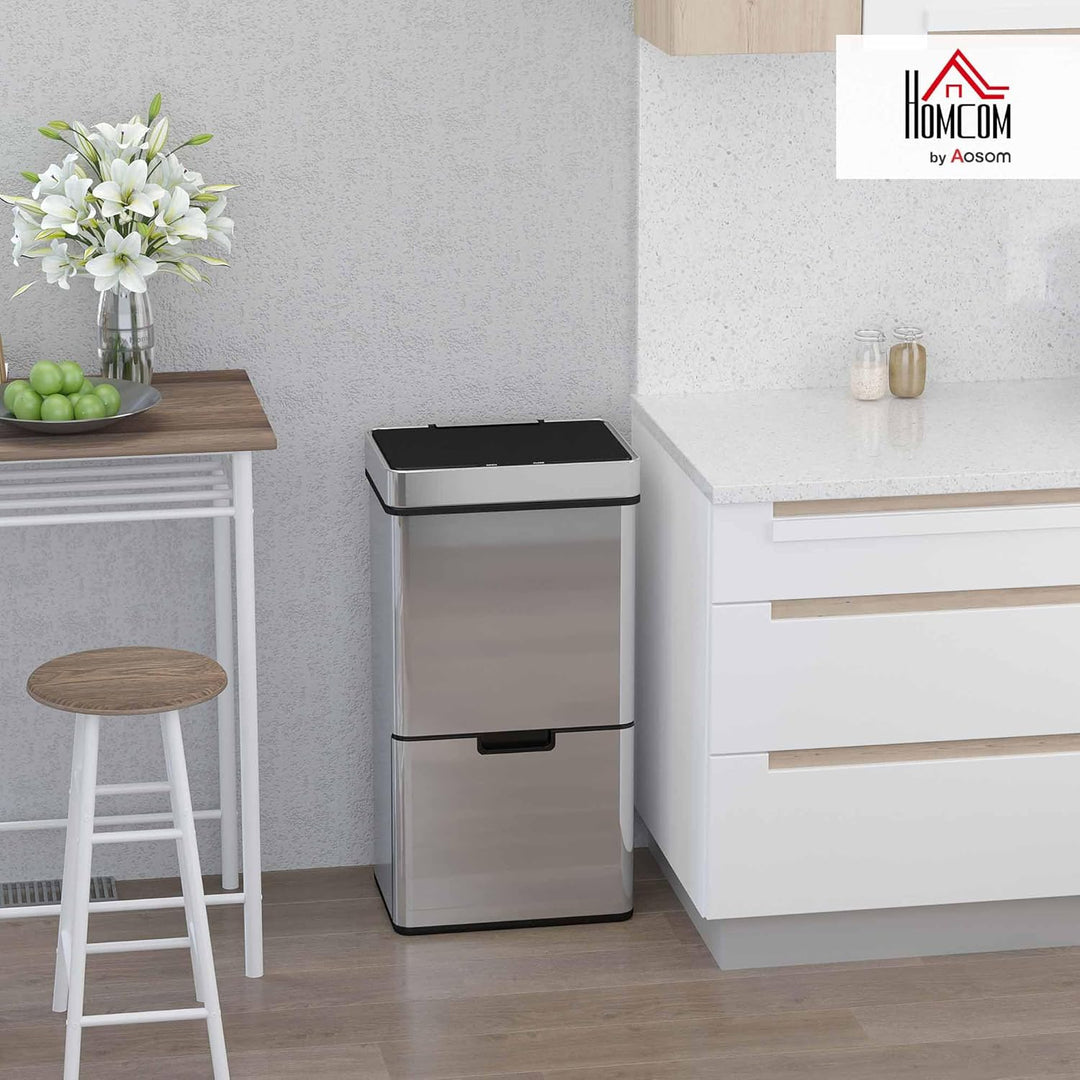 HOMCOM Mülleimer Abfalleimer mit Sensor 72 l Mülltrennsystem 3 Fächer Edelstahl Silber 42 x 30 x 81