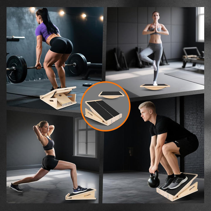 2-in-1 Balance Board Erwachsene, Tragbares Schrägbrett aus Holz für Wadendehnung und Neigungsbrett,
