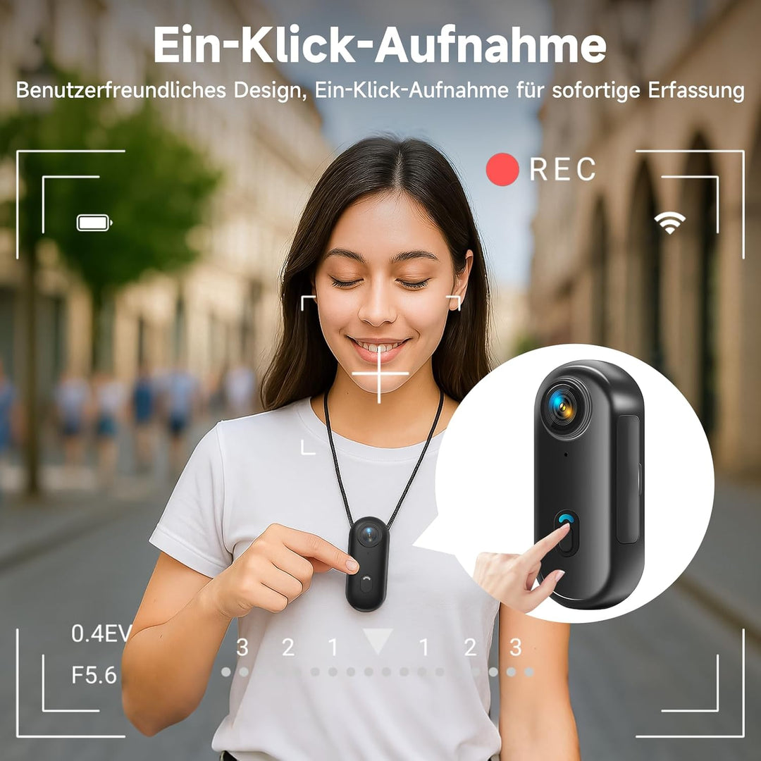 Mini Action Cam 4K, Bodycam körperkamera, POV Actionkamera mit 64 GB Speicherkarte, 120° Weitwinkel,