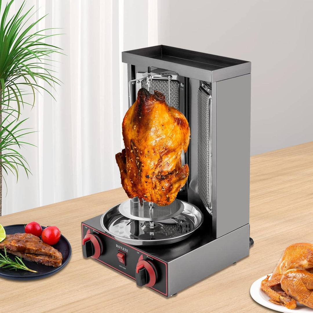 Dönergrill, Tischgrill Vertikale Broiler Gaskochmaschine, Shawarma Gyro Grill, 3000W 2 Brenner Gas E