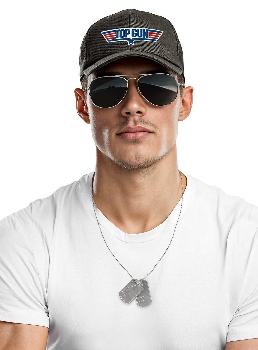 Maskworld Top Gun Accessoire-Set mit Mütze, Fliegerbrille &amp; Dog Tag - Kostüm-Zubehör Kampfpilot für