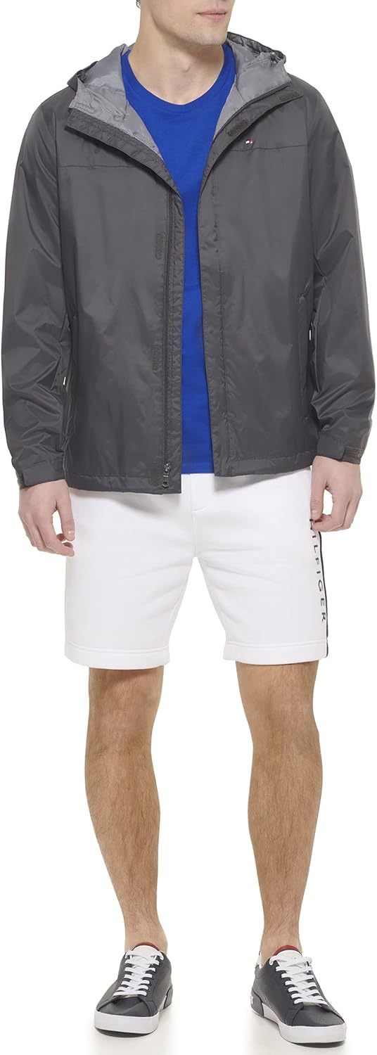 Tommy Hilfiger Herren Lightweight Breathable Waterproof Hooded Rain Jacket Regenmantel XS anthrazit,