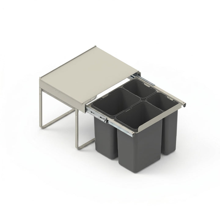 REJS Einbau-Mülleimer für 60 cm Schrank 4-fach Abfallsystem mit Deckel Soft-Close & Vollauszug 56,4