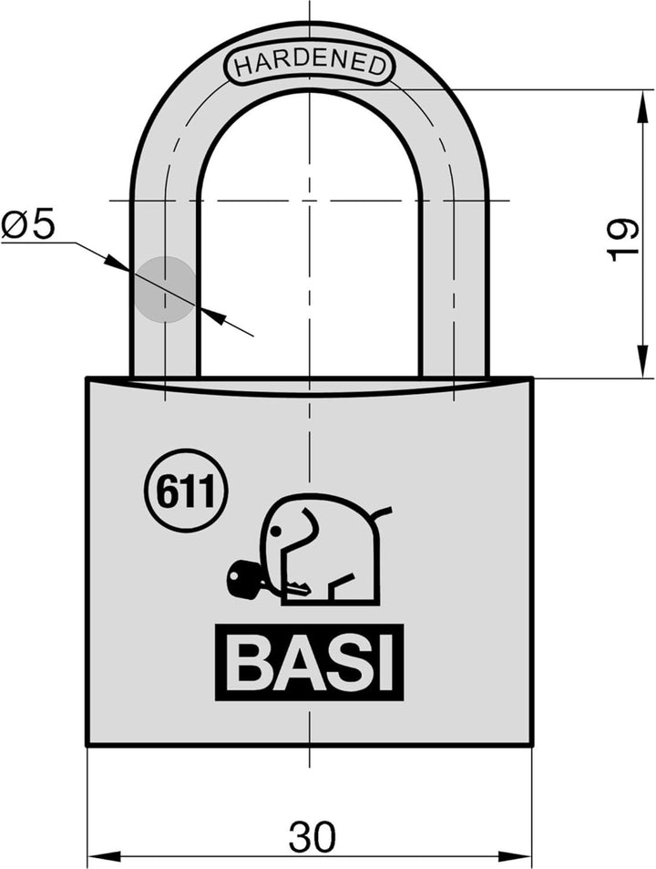 BASI | Vorhangschloss 4er Set | 30 mm | gleichschliessend | massives Messing-Gehäuse | gehärteter St