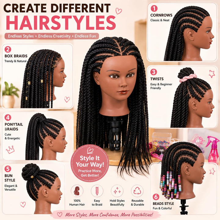 Mannequin Kopf 100% Echthaar Afro Cosmetology Haar Mannequin Kopf afrikanischer Amerikanischer Übung